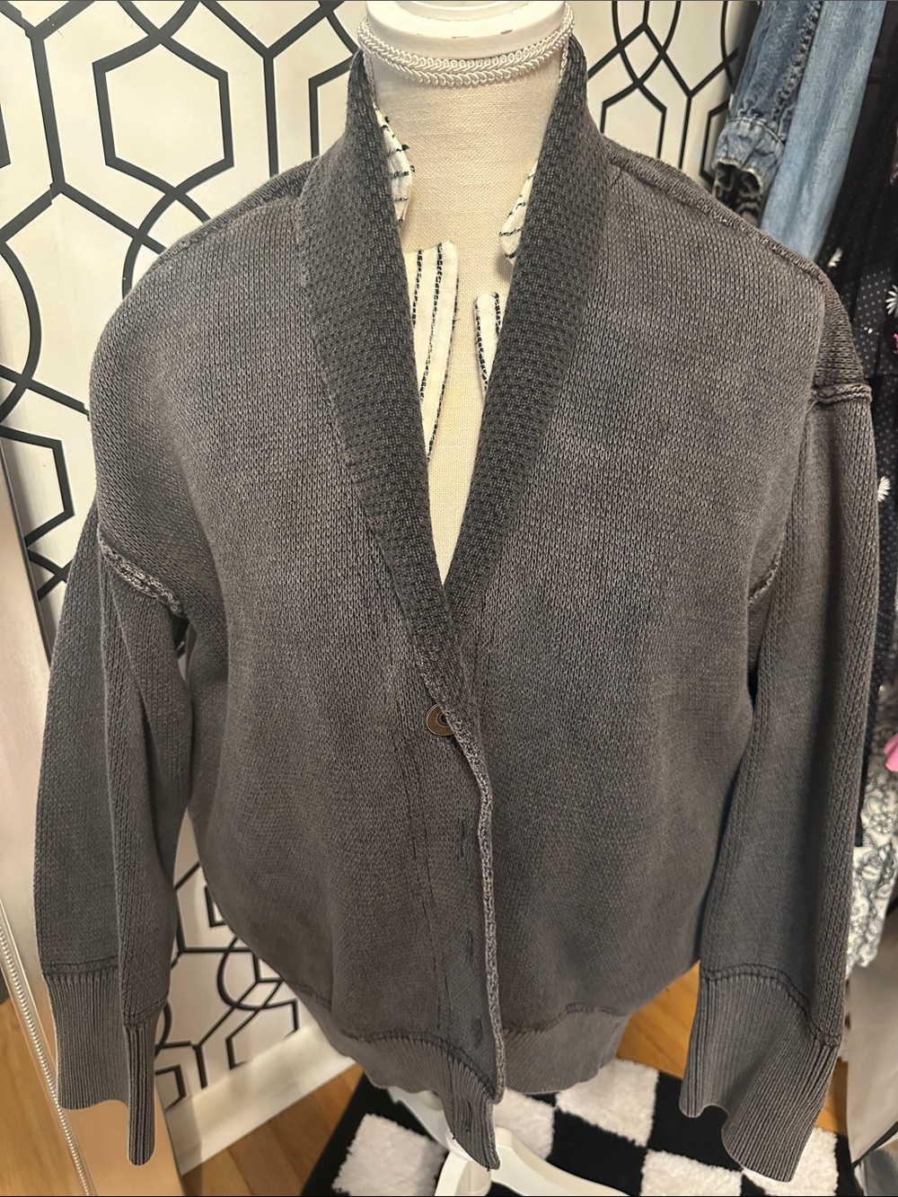 Free people Charcoal Grey Collar Knit Cardigan xs